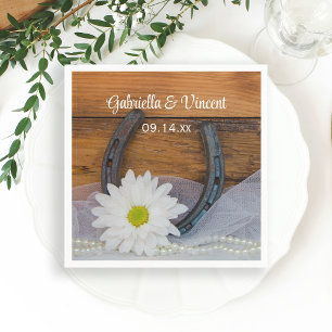 White Daisy and Horseshoe Country Western Wedding Napkin