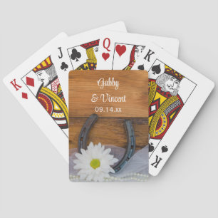 White Daisy and Horseshoe Country Western Wedding Playing Cards