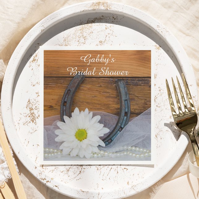 White Daisy and Horseshoe Western Bridal Shower Napkin (Creator Uploaded)