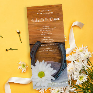 White Daisy and Horseshoe Western Wedding Invite