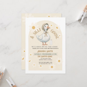 White Daisy and Ivory Cute Goose Baby Shower Invitation