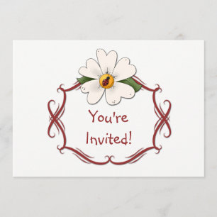 White Daisy and Ladybug Birthday Party Invitation