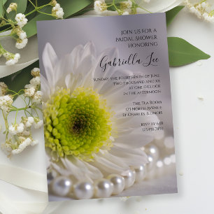 White Daisy and Pearls Bridal Shower Invitation