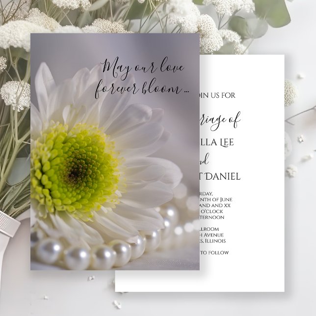 White Daisy and Pearls Wedding Invitation (Creator Uploaded)