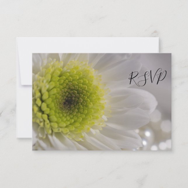 White Daisy and Pearls Wedding RSVP Reply Card (Front)