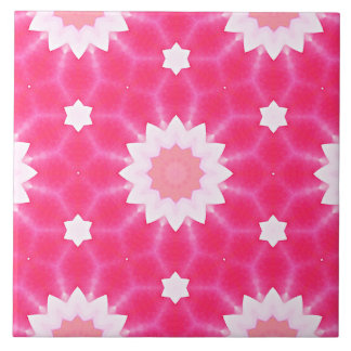 White daisy and stars over pink background pattern ceramic tile