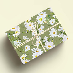 White Daisy Baby Shower Pastel green garden Wrapping Paper Sheet