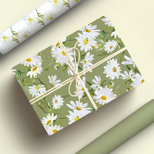 White Daisy Baby Shower Pastel green garden Wrapping Paper Sheet (Creator Uploaded)