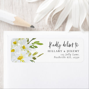 White Daisy Baby Shower Return Address  Label
