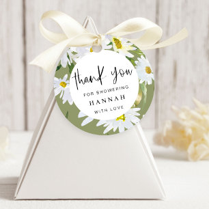 White Daisy Baby Shower Thank You Favour Circle Tags