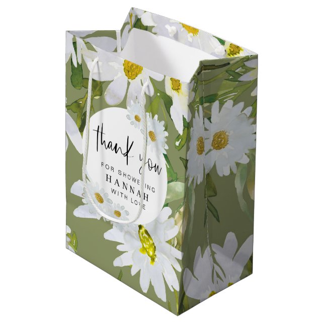 White Daisy Baby Shower Thank You Favours Medium Gift Bag (Front Angled)