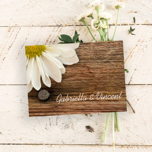 White Daisy Barn Wood Country Wedding Flat Note Card
