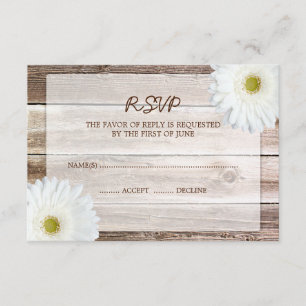 White Daisy Barn Wood Wedding RSVP Response Card