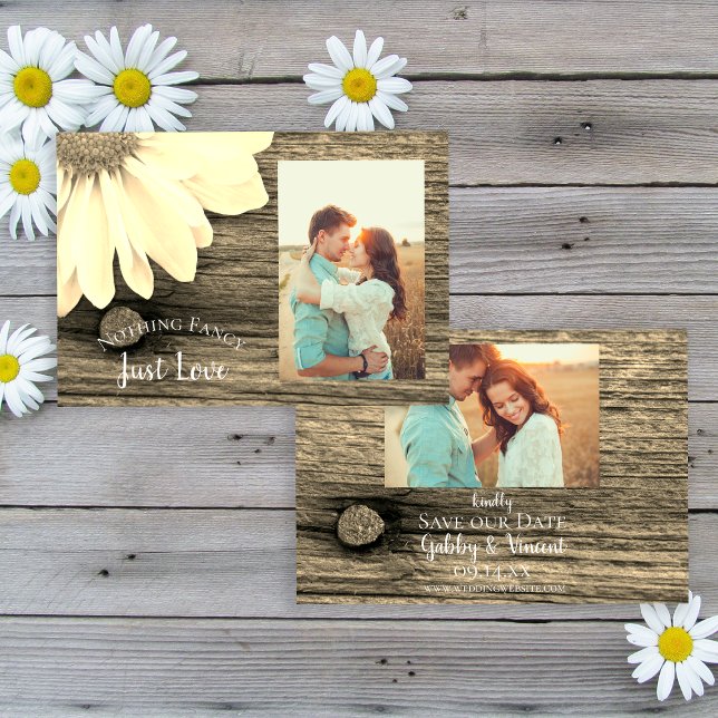 White Daisy Barn Wood Wedding Save the Date Sepia (Creator Uploaded)
