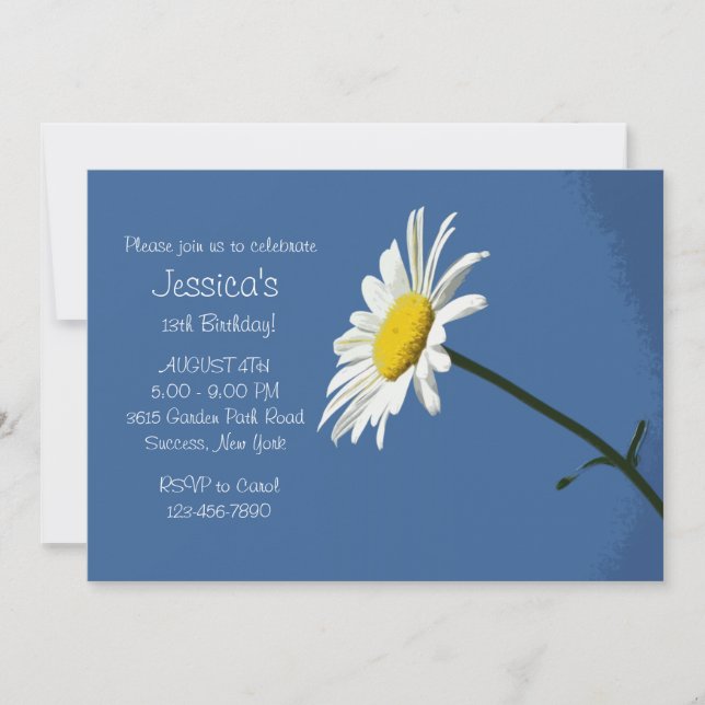 White Daisy Birthday Party Invitation (Front)