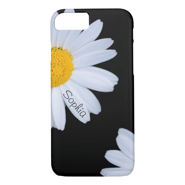 White Daisy Black Custom Name Case-Mate iPhone Case (Back)