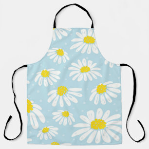 White Daisy Blue Background Seamless Apron