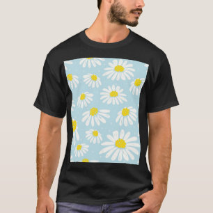 White Daisy Blue Background Seamless T-Shirt