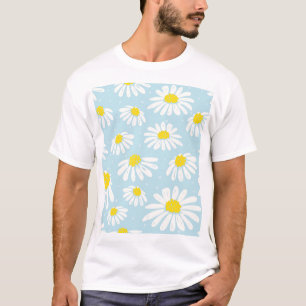 White Daisy Blue Background Seamless T-Shirt