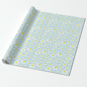 White Daisy Blue Background Seamless Wrapping Paper