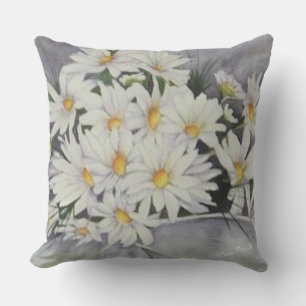 WHITE DAISY BOUQUET FLOWERS PATIO CUSHION