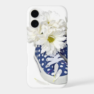 white daisy bouquet in sneakers