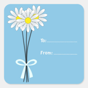 White Daisy Bouquet on Light Blue Square Sticker