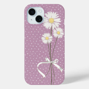 white daisy bouquet on pin dots iPhone 15 case