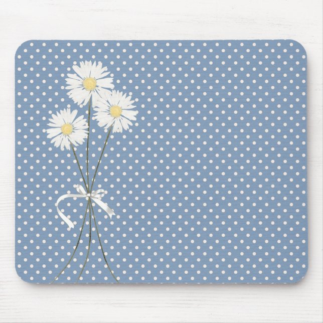 White Daisy Bouquet on Polka Dots Mouse Pad (Front)