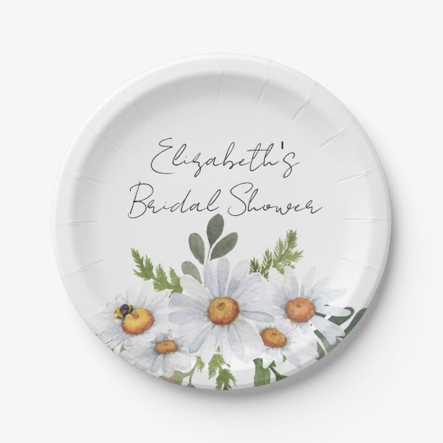 White daisy bridal shower paper plates (Front)