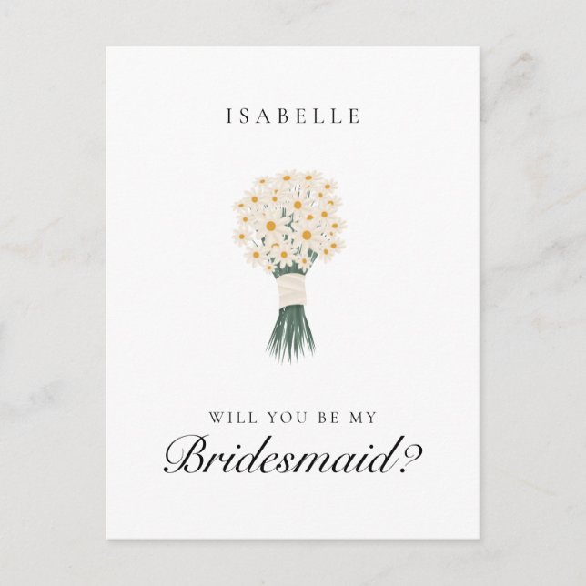 White Daisy Bridesmaid Proposal Postcard (Front)