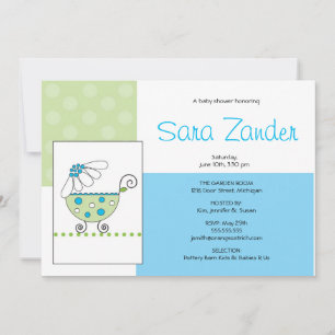 White Daisy Carriage Baby Shower Invitation