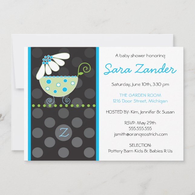 White Daisy Carriage Baby Shower Invitation (Front)