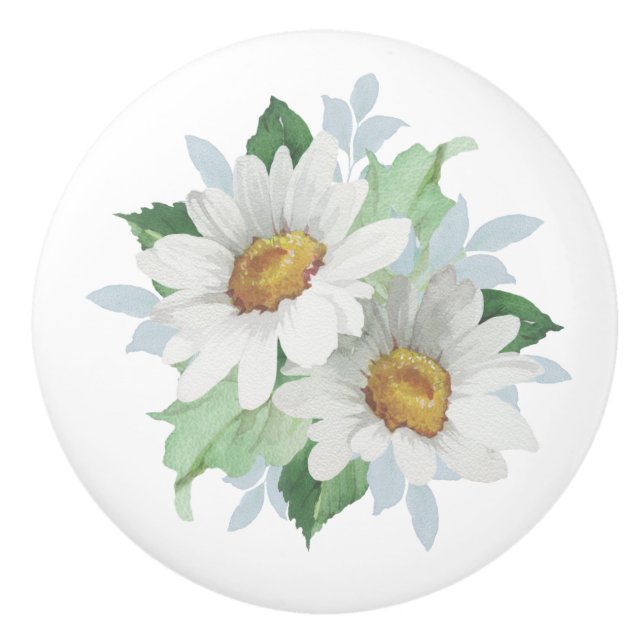 White Daisy Ceramic Knob (Front)