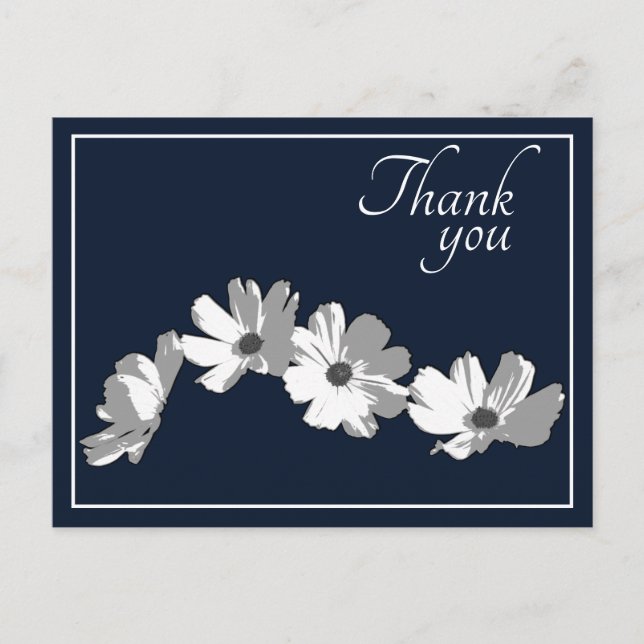 White Daisy Chain Navy Background Thank You Postcard (Front)