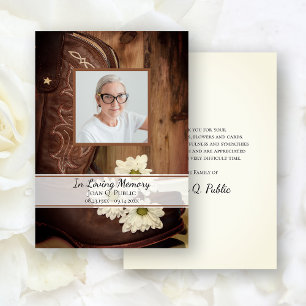 White Daisy Cowboy Boot Funeral Memorial Sympathy Thank You Card