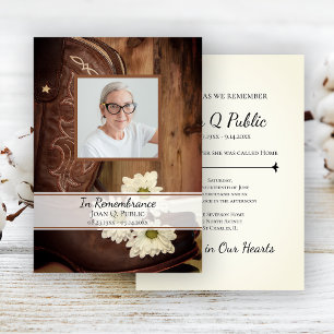 White Daisy Cowboy Boots Western Death Anniversary Invitation