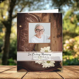 White Daisy Cowboy Boots Western Funeral Sympathy Thank You Card