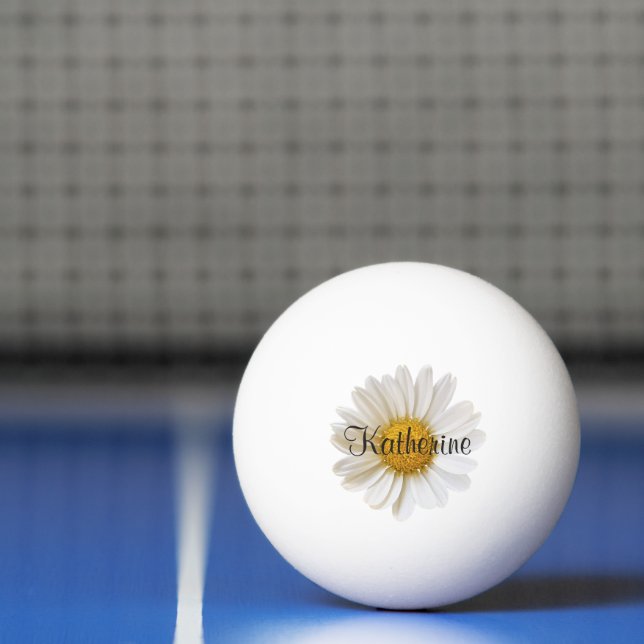 White Daisy Custom Name Floral  Ping Pong Ball (Net)