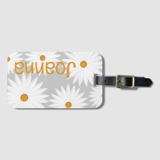 White daisy customisable  luggage tag (Front Horizontal)