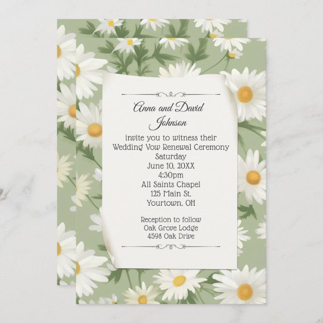 White Daisy Design for Vow Renewal Invitation (Front/Back)