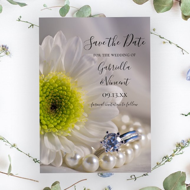 White Daisy Diamond Ring Wedding Save the Date (Creator Uploaded)