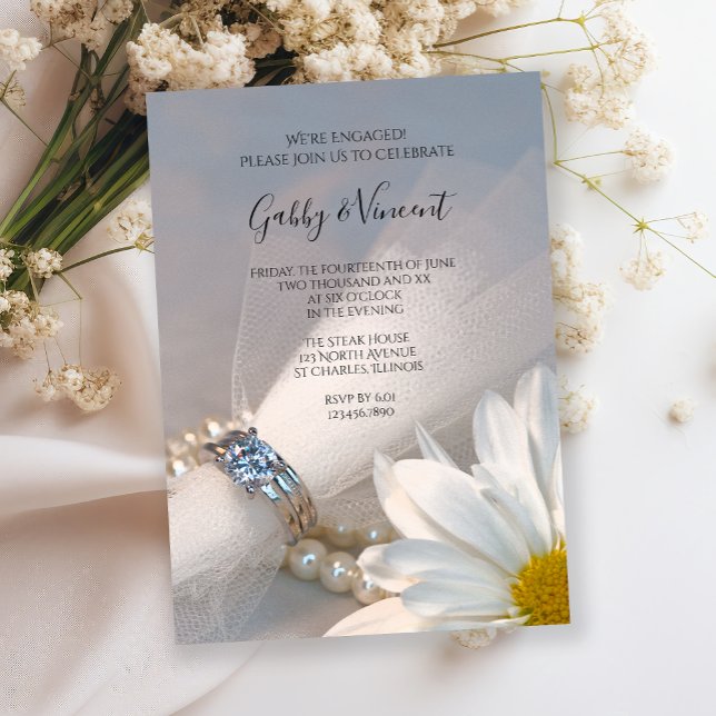White Daisy Elegance Engagement Party Invitation (Creator Uploaded)