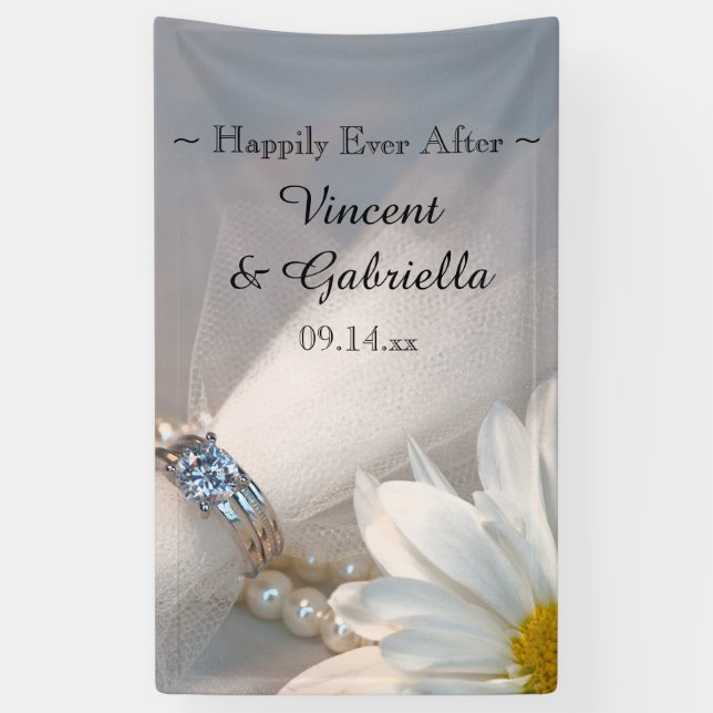 White Daisy Elegance Wedding Banner (Vertical)