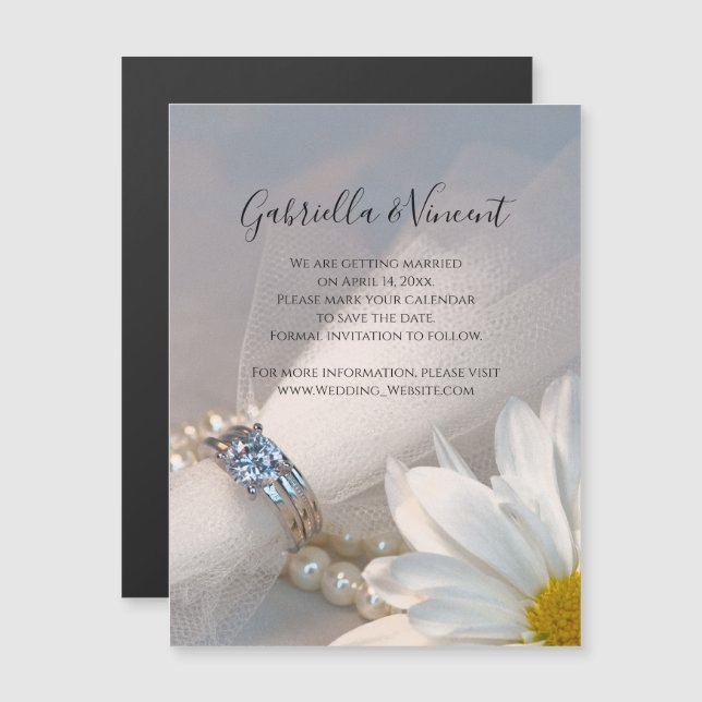 White Daisy Elegance Wedding Save the Date Magnetic Invitation (Front/Back)