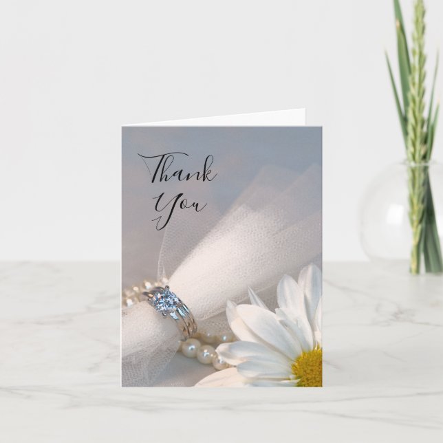 White Daisy Elegance Wedding Thank You Card (Front)