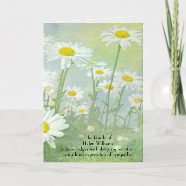 White Daisy Field Sympathy Thank You Card (Front)