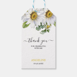 White Daisy Floral Greenery Script Birthday Gift Tags