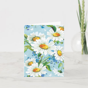 White Daisy Floral Pattern Blue Note Card