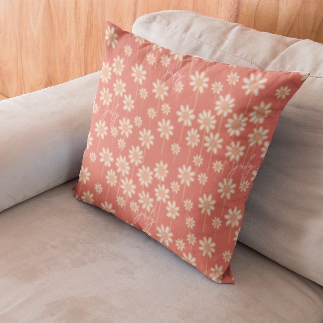 White Daisy Floral Pattern Custom Name  Cushion (Creator Uploaded)